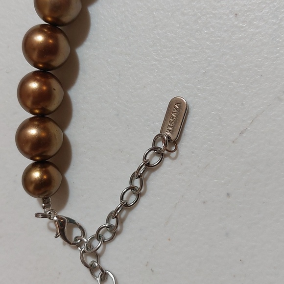 Kissaka Cognac And Topaz Shade Glass Crystals And Faux Pearls Bead Necklace - Picture 4 of 5